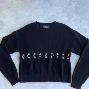 The Kooples Black Knit Sweater with Silver Rings